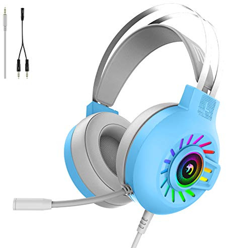 Gaming-Headset, 3,5 mm Stereo-Overhead-Gaming-Kopfhörer mit RGB-Regenbogen-Hintergrundbeleuchtung, professioneller Stereo-Surround-Sound und Geräuschunterdrückungs-Mikrofon, für PS4 / Xbox One/PC