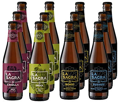 La Sagra - Pack degustación de cervezas Gourmet - Estilos: Tostada, IPA, Barley Wine y Triple Ale - Caja de 12 botellas de 330 ml - Total: 3960 ml