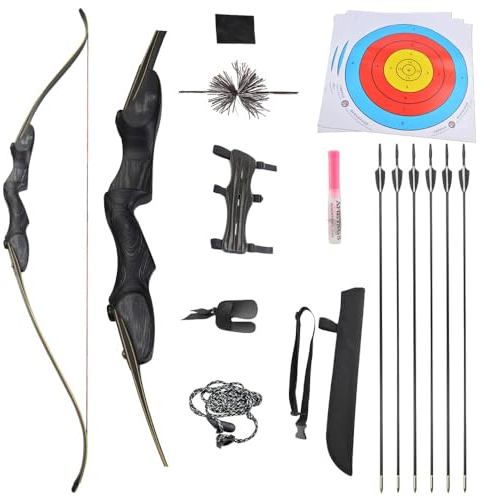 SHARROW 60 Zoll ILF Takedown Recurvebogen 30-60 Lbs Zielscheibe BogenschießEn Jagdbogen Pfeil Und Bogen Erwachsene Sportbogen für Jagd Hunting Geschenke Jugendliche DraußEn Spielzeug (Bogenset, 50Lbs)