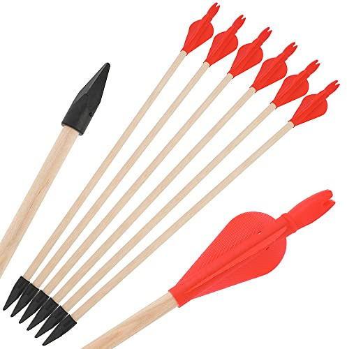SHARROW 12pcs Flechas de Seguridad de Tiro con Arco, Flecha de Madera con Puntas de Flecha de Goma para Niños Principiantes Juego de Lanzamiento de Ollas(50cm, Tipo 1:Rojo)