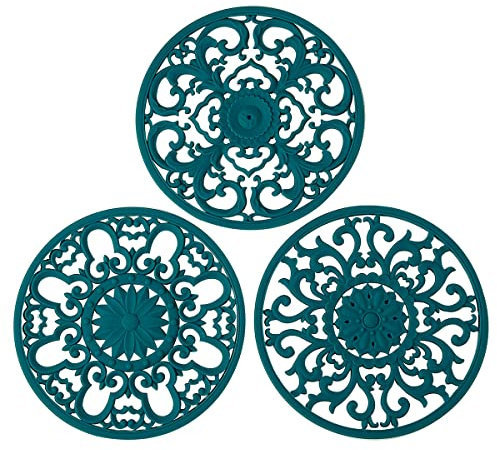 Extra Thick Silicone Trivet Mat for Hot Dishes, Hot Pots and Pans, Pot Holder, Hot Pad to Protect Your Table and Countertop, Kitchen Decor and Accessories,Teal, Set of 3