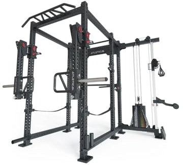 Atletica R8-Sentinel PRO Power Rack | Cable Rack mit 90 kg Stack, Jammer Arms, J-Hooks, Safety Straps, Dip Bar, Logo Plate, 2 Pull-Up Bars, Landmine & Bar Holder