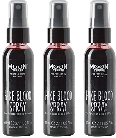 Pro FX Fake Blood Spray by Moon Terror | 60ml x3 | SFX Make up for Halloween Vampire Zombie Theatre | Special Effects Make up