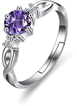 Bellitia Jewelry Anillos de Plata de Ley 925 para Mujer Anillo de Compromiso Boda de Amatista Anillos Ajustables Regalo Aniversario Joyería de Moda