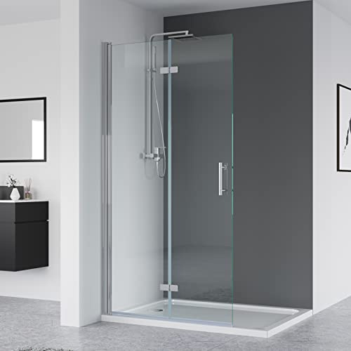 IMPTS walk in dusche 100x195 cm glas Duschwand Duschabtrennung 2-teilig faltbar Duschkabine Rahmenlos ESG Nano Glas,OHNE Duschwanne
