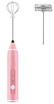 Samnuerly USB Ricaricabile Frullatore Montalatte Frullatore Elettrico Palmare Creatore di Schiuma Frusta Inossidabile 3 velocità (Rosa)