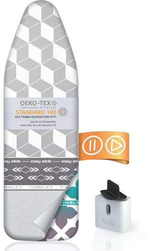 Timbley Bügelbrettbezug I OEKOTEX 100 I mit Easy Slide & Park Zone I Größe XL für Bügelbretter 130-140 x 38-50cm I grau