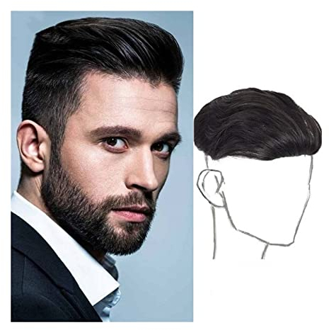 Echthaar Toupet für Männer Synthetisches Herren-Toupet, natürliches schwarzes Clip-in-Stirn-Toupet, Haarteile, kurze, gerade, synthetische Perücke for U-Shade- und M-Shade-Haarausfall Perücke Männer (