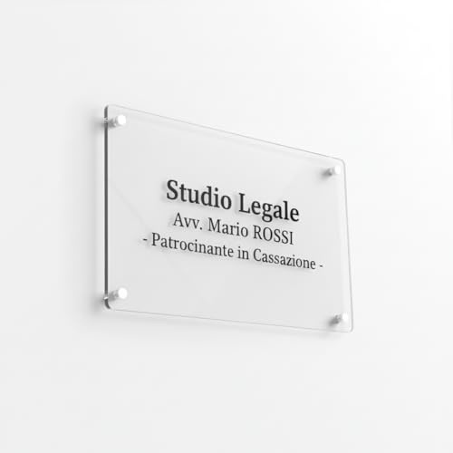 TARGA PERSONALIZZATA IN PLEXIGLASS 30x20 cm per PROFESSIONISTA - TARGA STUDIO LEGALE, MEDICO, GEOMETRA, ARCHIETTO E ALTRE PROFESSIONI - DISTANZIALI INCLUSI (Plexiglass trasparente)