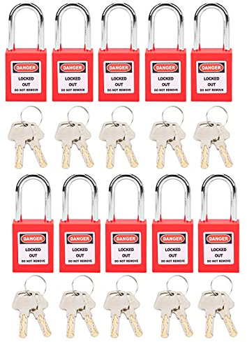 Set di 10 Lucchetti di Sicurezza in Nylon, 38 mm, con 20 Chiavi, Rosso, per Alimentazione Chimica