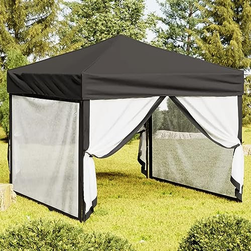 BaraSh Partyzelt Faltbar mit Seitenwänden Anthrazit 3x3 m Grillpavillon SandsäCke Zelt