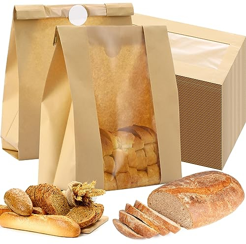 Domensi 450 bolsas de papel para pan casero de 13.7 x 8.2 x 3.5 pulgadas, bolsa de papel grande para panadería con ventana, bolsas de pan de masa madre para almacenamiento de alimentos horneados