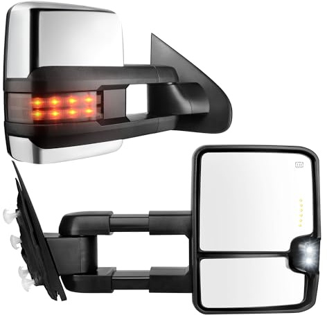 YITAMOTOR Towing Mirror Compatible with 2014 2015 2016 2017 2018 Silverado 1500 2500 3500 Avalanche Tahoe Suburban, GMC Sierra Yukon, Telescoping Power Heated Switchback Turn Signal Light Chrome