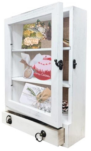 Große Schattenbox mit Schubladen und herausnehmbaren Regalen, Holz-Bilderrahmen, Erinnerungsbox für Tickets, Erinnerungsstücke, Blumenstrauß, Andenken (altweiß)