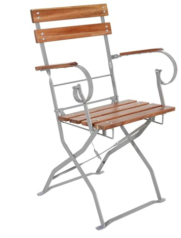 Spetebo Biergarten Sessel mit Armlehnen - 84 x 53 cm - Bistro Klappstuhl aus Akazien Holz - klappbarer Garten Balkon Terassen Stuhl