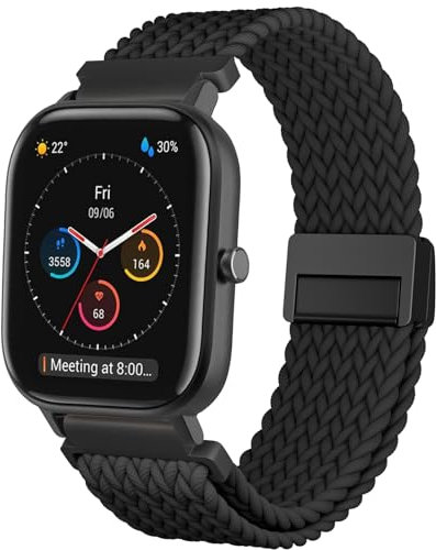 CUNUJIX Geflochtenes Armband Ersatz für Amazfit Active 2/GTR Mini/GTS 4 Mini/GTS 4/GTS 3/GTS 2 Mini/GTS 2e/GTS 2/GTS, Elastisch Nylon Magnetverschluss Ersatzband für Amazfit Bip/Bip U Pro/Bip 3 Pro