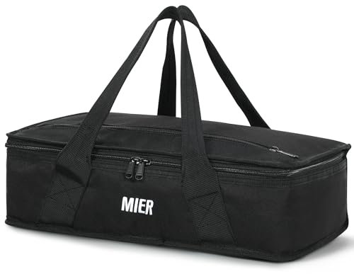 MIER Insulated Casserole Carrier for Hot or Cold Food Thermal Food Carrier Bag for Lasagna Potluck Parties Picnic Cookouts, Fits 9x13 Baking Dish/Foil Pan, Black