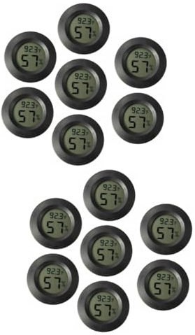 KONTONTY 14 Pièces -hygromètre Rond Hygromètre Pour Aquarium à Reptiles Jauge D'humidité Numérique Thermomètre Pour Aquarium à Reptiles Thermomètre Pour Reptiles Plastique Black