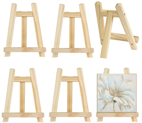6 Stück Mini Staffelei Holz, SHAIDOJIO 15x20cm Staffelei Klein, Faltbare Tragbar Tischstaffelei, Mini Leinwand Ständer für Malen Zeichnen Bilder Karte Hochzeit Geburtstag Party Dekoration