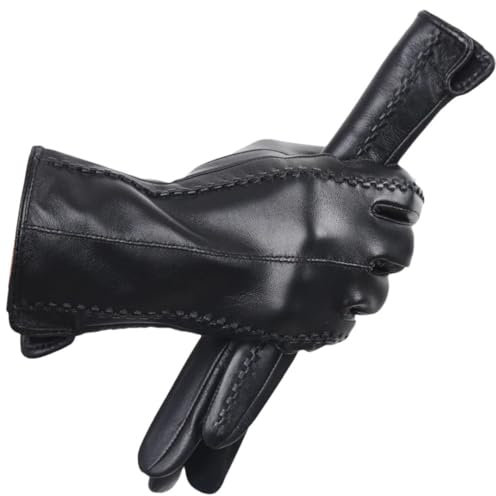 Damen-Touchscreen-Lederhandschuhe, echtes Leder, Winterhandschuhe, Keep WarM Lederhandschuhe, Schwarz , 34