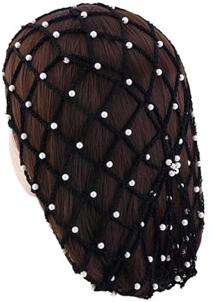 Rockreyoa Snoods für Frauen Haarnetz Perle Häkelnetz Haarnetz Perlenhaarnetz Netz-Häkelhaarnetz Schlafende Haarnetze Abdeckungen Haarknotennetz Elastische Haarnetze Dutt Netz Kopfbedeckung Schwarz