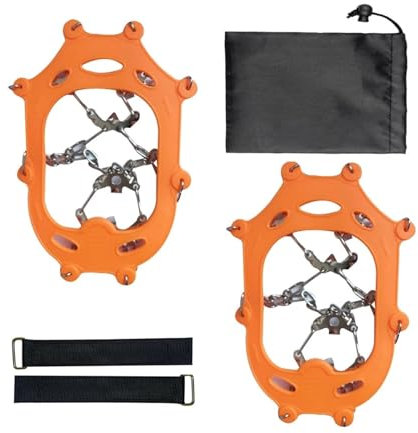 MZPOZB Steigeisen 1 Paar EIS-Steigeisen, leichte 24-Zähne-Bergsteigerstollen mit Tragetasche, Eisstollen for Wandern, Klettern, Joggen auf Schnee, EIS Crampons(Orange L)