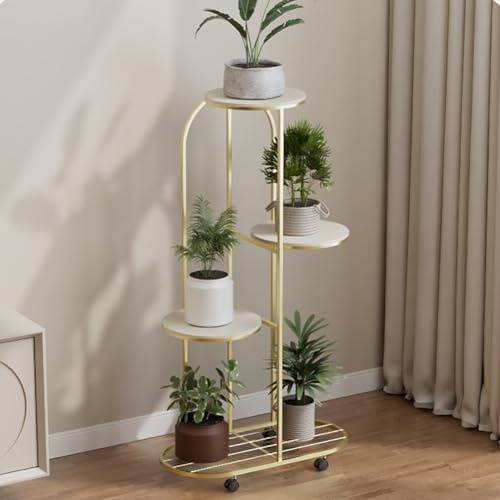 Zstar 4 Etagen Pflanzenständer Blumenständer Metall Pflanzentreppe Ecke Blumenregal Pflanzenregal Indoor Outdoor Mehrere Blumentreppe mit Rädern für Balkon Garten Wohnzimmer, gold