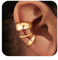 Lilbitty 3-teiliges Earcuff-Set in Gold – Verstellbarer Ohrschmuck ohne Ohrlöcher, Hypoallergen und Nickelfrei, Stilvoller Ohrschmuck für Damen