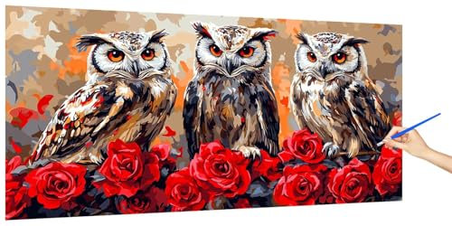 Malen Nach Zahlen Erwachsene Eule, Malen Nach Zahlen BlumeKinder Kleines Format, DIY Paint by Numbers Kreativ Set AnfäNger Inklusive Pinsel und Acrylfarben Ohne Rahmen Deko Geschenk 100x50cm Y-1