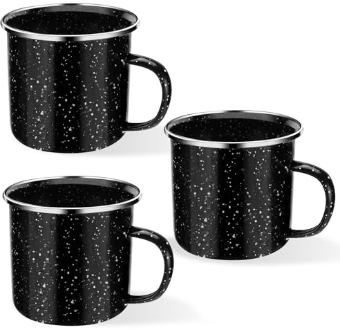 Royouzi Lot de 3 Tasses en Émail, Gobelets En Acier Inoxydable ÉMaillé | Tasse à Café, Tasse de Camping, Passe Au Lave-Vaisselle, Peut Étre Grillée Pour La Randonnée, Le Camping