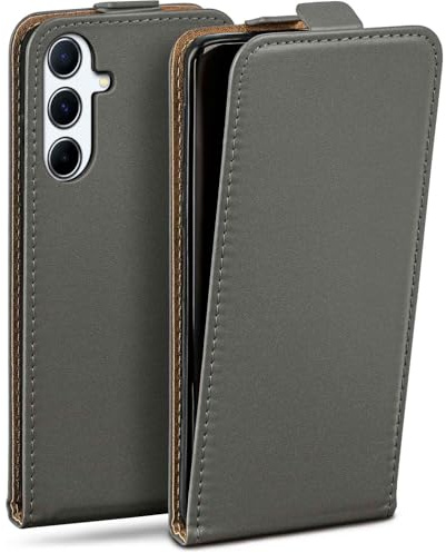 moex Flip Case für Samsung Galaxy A56 5G Hülle klappbar mit 360 Grad Schutz, Handyhülle mit Displayschutz, PU Leder Handytasche Lederhülle, Flip Case Cover Klapphülle, Grau