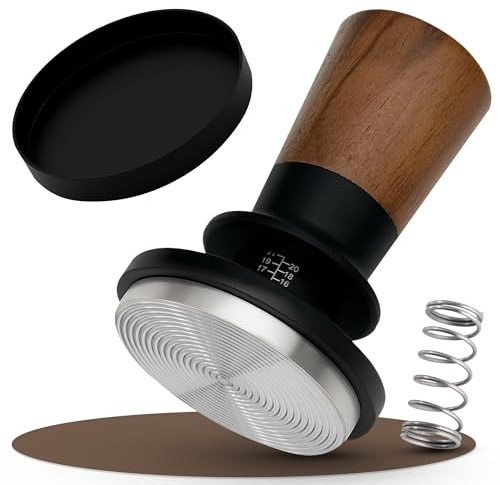 WERKSTOLZ Espresso Tamper 58,5mm | mit Edelstahlbase und Holzgriff | Konstanter Druck 30lbs | Kalibrierter Kaffee Tamper | 2 Feder Druckverteilung | Profi Barista Zubehör | Schwarz