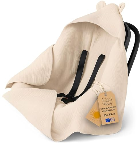Nid d'ange bébé Couverture en Mousseline 85x85 cm - Chanceliere enveloppante Cosy pour Poussette ou Siege Auto Lavable nid d Ange pour Naissance Enfant Oeko-Tex Beige Clair