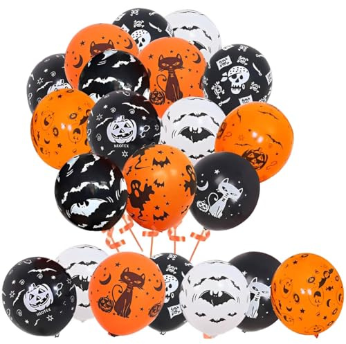 JYNVO 100 Pezzi Palloncini Halloween, Nero Arancione Bianco Palloncini Elio Palloncini Decorazione Halloween Palloncini Coriandoli per Décorations de Halloween Carnaval Festa