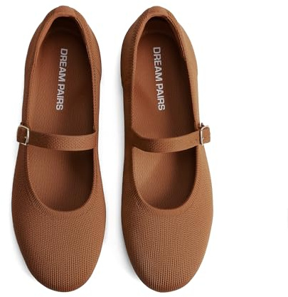 DREAM PAIRS Women's Mary Jane Ballet Flat Shoes Dressy Foldable Knit Flats with Arch Support Comfortable for Casual Work Office,Size 7,Brown,DWUMFA2519