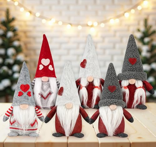 ilauke Weihnachtswichtel Weihnachtsdeko, 6 Stück Weihnachten Deko Wichtel, 20cm Weihnachtswichtel Figuren Klein Weinachtsdekorationen für Weihnachtsdeko innen Home Weihnachtsdeko Tisch, Rot & Grau