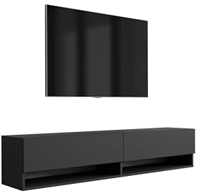 3xE Living Meuble TV 170 cm Noir Mat, 170 × 32 × 34 cm
