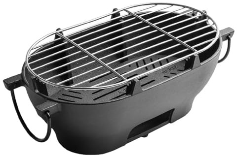 Bafnsiji Barbecue à Charbon de Bois en Fonte, poêle à Charbon de Bois en Fonte, Barbecue en Fonte Robuste, réchaud Ovale au Charbon de Bois pour Pique-en Camping