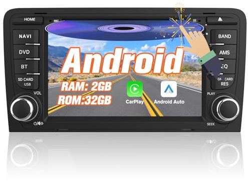 AWESAFE Android [2GB+32GB] Radio Coche 2 DIN con Pantalla Táctil 7 Pulgadas para Audi A3/S3/RS3, Autoradio Admite Bluetooth/GPS/FM/CD DVD/USB/SD/WiFi/CarPlay, Apoya Mandos de Volante y Aparcamiento
