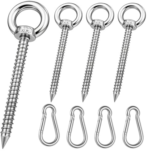 GZjiyu Piton à Visser M8 x 80mm, avec Crochets Plats,4PCS,Acier Inoxydable | Oeillet A Visser Heavy Duty En Acier Inoxydable pour Support de Hamac Chaise Balançoire Yoga