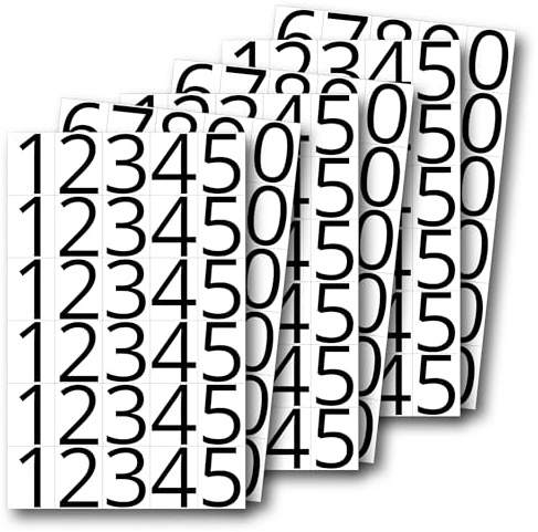 180 Stück Klebezahlen, je 18 Stück von 0-9, 5cm hoch | Ziffern aus selbstklebender Folie, Zahlenaufkleber mit schwarzer Schrift auf weißem Hintergrund