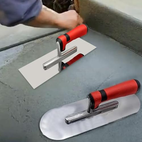 Cazzuola per cemento in acciaio inox, con manico ergonomico per uso professionale in muratura e costruzione (rosso)