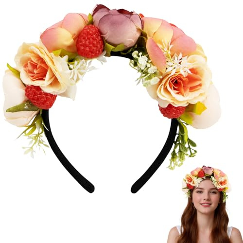 ZYNERY Blumen Haarreif Damen, Haarreif mit Blumen und Schmetterling Blumenhaarreife Damen Dirndl für Fasching Karneval Halloween Hochzeit Party (C)