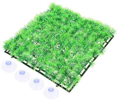 NUOBESTY Tapis d'Aquarium en Fausse Herbe Synthétique 25X25 CM 4 Ventouses Coussin Décoratif Plastique Réaliste pour Poissons et Reptiles Revêtement Pratique pour Décor Aquatique