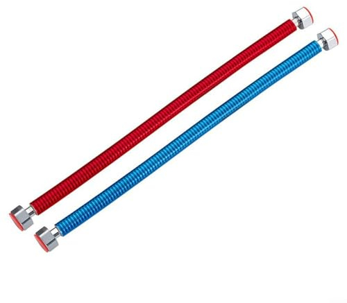 Connettore scaldabagno ondulato in acciaio inossidabile da 1/2 NPT tubo interfaccia caldo e freddo codificato a colori per caldaie addolcitori d'acqua sistemi senza serbatoio, confezione da 2 (100 cm