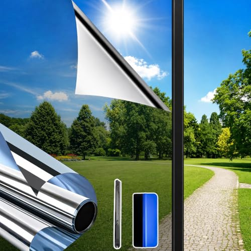 Weeoley Vinilos para Cristales Efecto Espejo Anti Calor 44,5×120 cm-2pcs | Adhesivo Cristal Unidireccional Reflectante Anti UV Protector de Privacidad Protege del Sol para Hogar Tienda Oficina