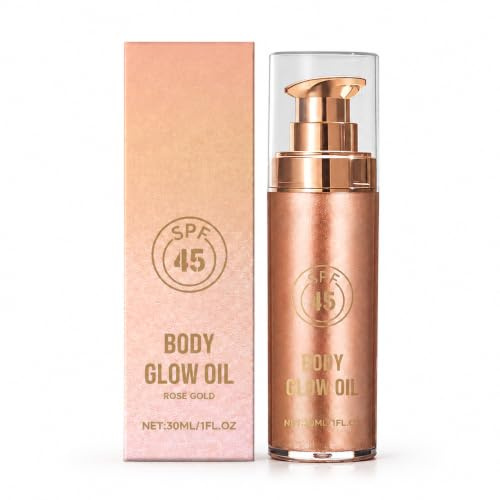 Body Glow Oil SPF 45 30 ml Bronze Shimmer Huile corporelle avec protection solaire, imperméable et brillante pour les bras, les jambes, les épaules et le décolleté, finition or rose