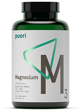 Puori M3 [ Reines Magnesium 300 mg + Zink 15 mg + Vitamin B6 Kapseln + Äpfelsäure ] 120 Hochdosiert Sportnahrung Muskelaufbau, Anti Müdigkeit Tabletten, 108 g