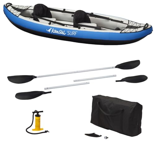 Kangui Canoë Kayak Gonflable Bleu 1 à 2 Places + pagaie + Sac Transport + Pompe Double Action+ kit de réparation