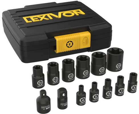 LEXIVON E-TORX Socket Set, Chrome Vanadium Alloy Steel | 13-Piece Female Star Socket E4 - E20 Set | Enhanced Storage Case (LX-147)